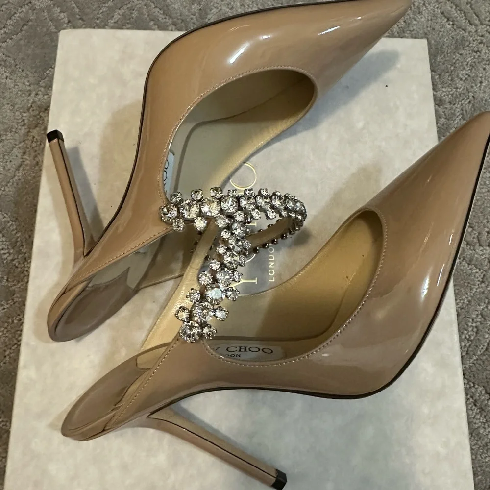 Jimmy Choo Beige Bing 100 Patent Leather Heels - Picture 5 of 9